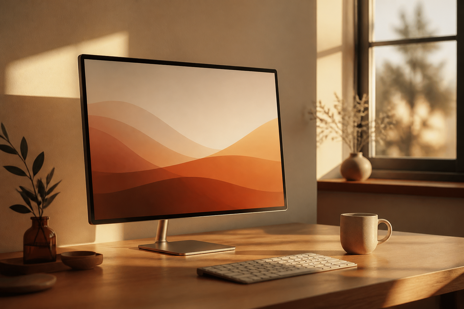 Custom AI wallpaper prompt for clean workspace design
